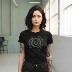 Black Bella Canvas 3001 Mockup, Women&#39;s t-shirt Mockup for Women, Fall Mockup Tshirt Mock Up, Gothic Mockup, Goth Mockup, Rock Mockup