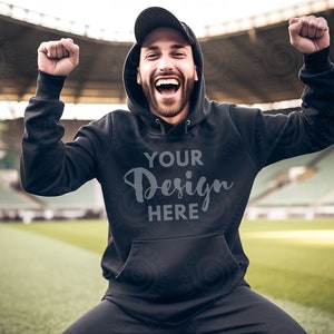 Gildan 18500 Black Mockup Black Hoodie Mock up Gildan Model Football Mockups Black 18500 Model Mockup Male Model mockup Gameday dad Hoodie