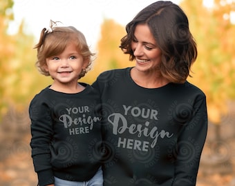 Mommy and Me Sweatshirt Mockup Mom Daughter Mockup Kids Sweatshirt Mockup Gildan 18000 Mockup Gildan Black Sweatshirt Fall Gildan Mockup