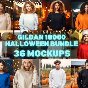 Gildan 18000 Halloween Mockup Bundle 18000 Sweater Bundle Gildan Model Mockups Gildan 18000 Bundle Fall Halloween Sweatshirt Mockup Outdoor