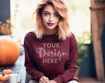 Gildan 18000 Mockup Gildan Maroon Sweat-shirt Mockup Maroon Gildan Crewneck Mockup Sweat-shirt maquette modèle maquette Halloween Sweat-shirt automne