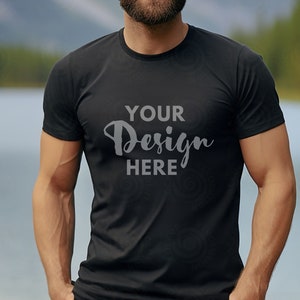 Black Bella Canvas 3001 Mockup T-Shirt Mockup Male Model Mockup 3001 Man Shirt Mockup Nature Mockup Woods White Tee Mock Outdoor Fall Mockup