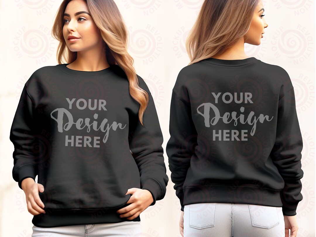 Front Back Mock Gildan 18000 Black Mockup Front and Back Gildan Mockup Front Back Mock ...