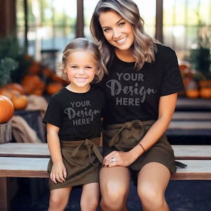 Mommy and Me Mockup Kids Bella Canvas 3001T Black T-Shirt Mock up Mom Daughter Mockup Kids T-Shirt Mockup Kids Fall Mockup Fall Mockup Bella