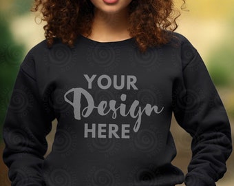 Gildan 18000 Mockup Gildan Black Sweatshirt Mockup Sweatshirt Model Mockup Black Gildan Crewneck Mockups Heavy Blend Sweater Mock Up Outdoor