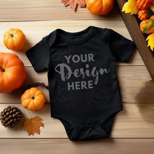 Baby Bodysuit Mockup Baby Vest Mockup Black Baby Bodysuit Halloween Mock Up Fall Onesie Mockup Halloween Mock-up Autumn Pumpkin Mock Up
