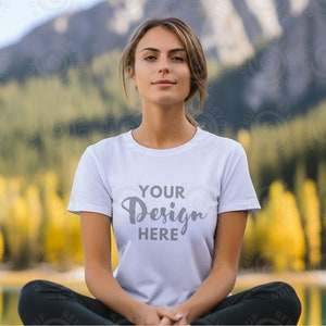 Gildan 5000 Mock Up White Tshirt Mockup 5000 White Mockup Model Gildan Shirt White Unisex Tee Mock Lifestyle Gildan 5000 yoga tshirt Mock up