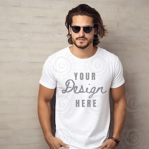 Gildan 5000 Mens Mockup White Tshirt Mockup 5000 Gildan 5000 Mockup Men Male Model Mockup White Unisex Tee Mock Outdoor Lifestyle Gildan