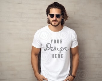 Gildan 5000 Mens Mockup White Tshirt Mockup 5000 Gildan 5000 Mockup Men Male Model Mockup White Unisex Tee Mock Outdoor Lifestyle Gildan