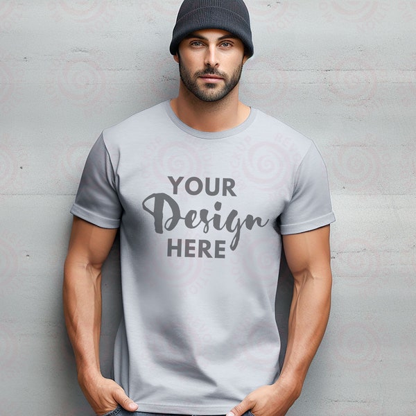 Gildan 5000 Mens Mockup Gildan 5000 Mockup Men Male Model Mockup Ash Gray Tshirt Mockup 5000 Ash Grey Unisex Tee Mock Gildan Outdoor Gildan