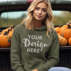 Military green Gildan 18500 mockup 18500 outdoor mockup trendy hoodie mockup Lifestyle mens mock 18500 green Mockup Hoodie Fall Mockup