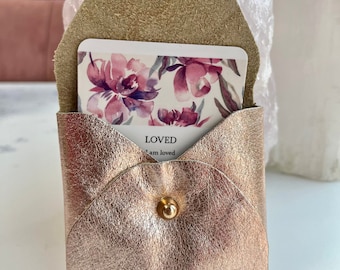 Stylish Rose Gold Leather Business Card Holder - Versatile Travel Companion for Jewelry and Precious Items