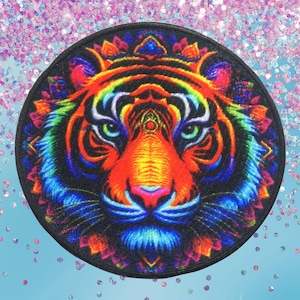 Tiger Mandala Patch Printed Embroidered Base Iron-on/Sew-on Applique Backpack Clothing Jeans Jacket, Wild Animal Badge, Lion, Africa, Cougar