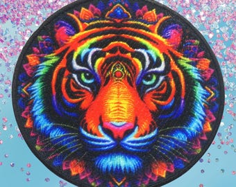 Tiger Mandala Patch Printed Embroidered Base Iron-on/Sew-on Applique Backpack Clothing Jeans Jacket, Wild Animal Badge, Lion, Africa, Cougar