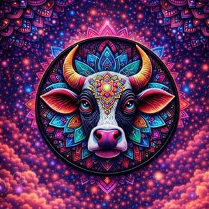 Cow Mandala Patch Printed Embroidered Base Iron-on/Sew-on Applique Backpack Clothing Jeans Jacket, Farm Animal Badge, Horse, Bull, Cattle