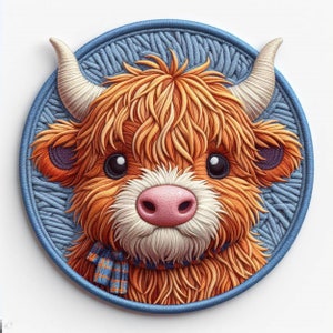 Highland Cow Patch Printed Embroidered Iron-on/Sew-on Applique for Backpack Clothing Denim Jeans Jacket Farm Animals, Nature, Cute Gift