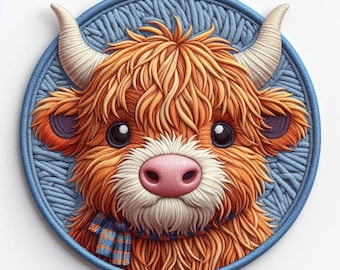 Highland Cow Patch Printed Embroidered Iron-on/Sew-on Applique for Backpack Clothing Denim Jeans Jacket Farm Animals, Nature, Cute Gift