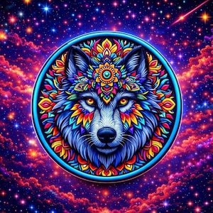 Écusson loup/écusson thermocollant/style mandala/insigne animal sauvage, coyote, loup, ours/appliques à coudre pour sacs à dos vêtements jeans vestes/gilet