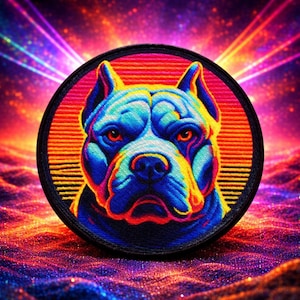 Pitbull Patch Printed Embroidered Base Iron-on/Sew-on Applique for Backpack Clothing Denim Jeans Jacket, Dog Puppy K9 Canine Neon Colorful