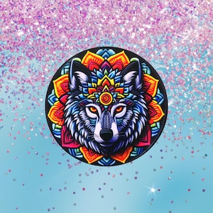 Wolf Mandala Patch Printed Embroidered Base Iron-on/Sew-on Applique Backpack Clothing Jeans Jacket, Wild Animal Badge, Coyote, Fox, Bear