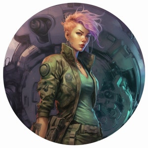Pegatina de chica de fantasía, pegatina de ciencia ficción, calcomanía de vinilo para parachoques de ventana de camión automático, pegatina para computadora portátil, pegatinas de botellas de agua, mech de cabello de colores