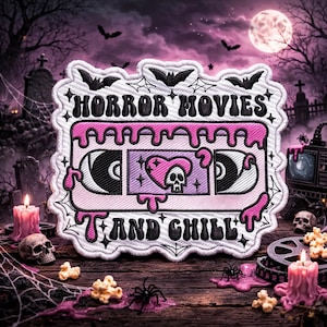 Horrorfilms en chill-patch, geborduurde opstrijkappliqué voor luiertas Rugzakkleding Jeansjack Denim jeansvest, spookachtig, griezelig