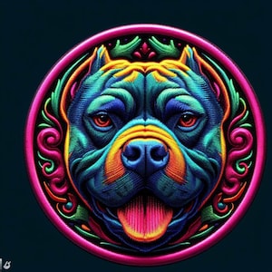 Pitbull Patch Printed Embroidered Base Iron-on/Sew-on Applique for Backpack Clothing Denim Jeans Jacket, Dog Puppy K9 Canine Neon Colorful