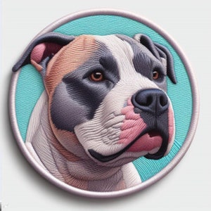 Pitbull Patch Printed Embroidered Base Iron-on/Sew-on Applique for Backpack Clothing Denim Jeans Jacket, Dog Puppy Canine Protector Pastel