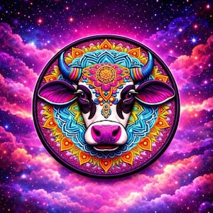 Cow Patch/Iron-on Patch/Mandala Style/Wild Animal Badge Gift/Sew-on Applique for Backpack Clothing Denim Vest/Jacket