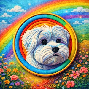 Maltese Patch/Iron-On Patch/Dog Gift/Puppy Family Pet Canine/Pastel Color/Sew-on Decorative Applique for Clothing Vest/Jacket Hat Backpack