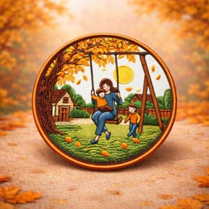 Mother Swinging w/ Children Patch Printed Embroidered Iron-on/Sew-on Applique for Backpack Clothing Jeans Jacket Vest Diaper Bag, Family