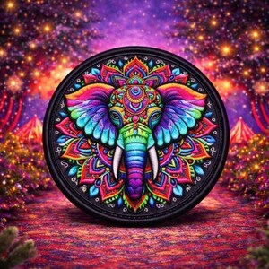 Elephant Patch/Iron-on Patch/Mandala Style/Wild Animal Badge, Coyote, Wolf, Bear/Sew-on Applique for Backpacks Clothing Jeans Jackets/Vest image 1