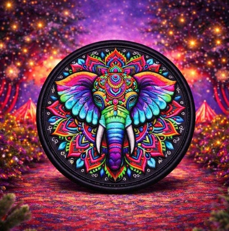 Elephant Patch/Iron-on Patch/Mandala Style/Wild Animal Badge, Coyote, Wolf, Bear/Sew-on Applique for Backpacks Clothing Jeans Jackets/Vest image 1