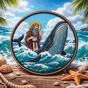 Jonah and The Whale Patch/Iron-on Patch/Bible Story/Religious Gift/Sunday School/Kids Patches/Christian Faith/Sew-on Applique for Clothing