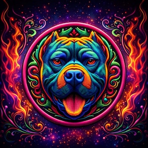 Pitbull Patch Printed Embroidered Base Iron-on/Sew-on Applique for Backpack Clothing Denim Jeans Jacket, Dog Puppy K9 Canine Neon Colorful