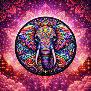 Elephant Mandala Patch Printed Embroidered Base Iron-on/Sew-on Applique Backpack Clothing Jean Jacket, African Wild Animal, Decorative Badge