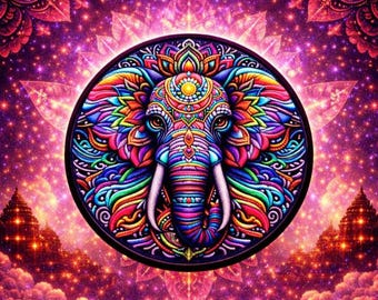 Elephant Mandala Patch Printed Embroidered Base Iron-on/Sew-on Applique Backpack Clothing Jean Jacket, African Wild Animal, Decorative Badge