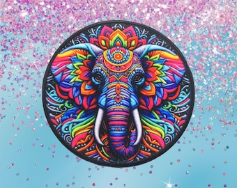 Elephant Mandala Patch Printed Embroidered Base Iron-on/Sew-on Applique Backpack Clothing Jean Jacket, African Wild Animal, Decorative Badge