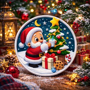 Toppa con biscotti e latte di Babbo Natale/Toppa stirabile/Toppe natalizie/Regalo per bambini/Applicazione da cucire per calze, zaini, abbigliamento, jeans, giacche