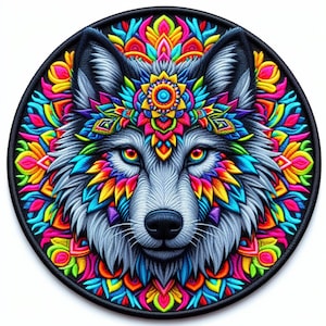 Wolf Mandala Patch Printed Embroidered Base Iron-on/Sew-on Applique Backpack Clothing Jeans Jacket, Wild Animal Badge, Coyote, Fox, Bear