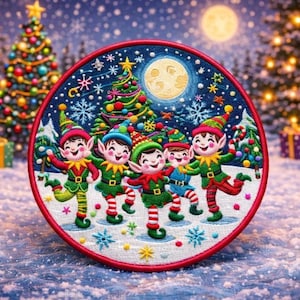 Dansende Elfen-patch Gedrukt Geborduurd Opstrijk-/naaiwerk Appliqué voor rugzakkleding Jeans Jas Kous, kerstbomen, sneeuwvlok