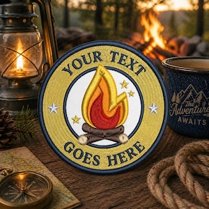 Parche personalizado para fogata/parche termoadhesivo/insignia de mérito natural/camping y senderismo/aplique bordado para coser en chaleco/chaqueta/mochila