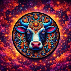 Cow Mandala Patch Printed Embroidered Base Iron-on/Sew-on Applique Backpack Clothing Jeans Jacket, Farm Animal Badge, Horse, Bull, Cattle