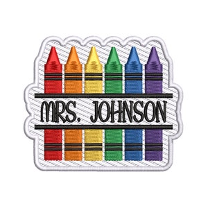 Custom Name Crayon Patch, Embroidered Iron-on Applique for Book Bag Backpack Clothing Jeans Jacket Denim Jeans, Teacher Appreciation, School image 2