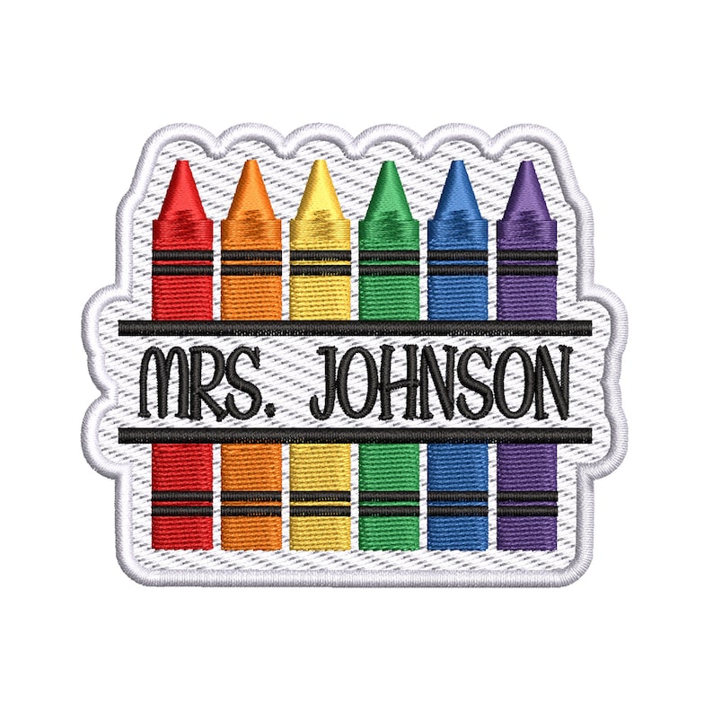 Custom Name Crayon Patch, Embroidered Iron-on Applique for Book Bag Backpack Clothing Jeans Jacket Denim Jeans, Teacher Appreciation, School image 2