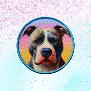 Pitbull Patch Printed Embroidered Base Iron-on/Sew-on Applique for Backpack Clothing Denim Jeans Jacket, Dog Puppy Canine Protector Pastel