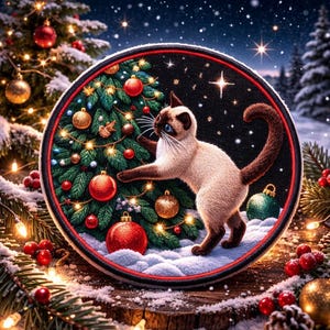 Parche bordado estampado de gato siamés, ideal para planchar o coser. Perfecto para mochilas, ropa, vaqueros, chaquetas, calcetines, árboles de Navidad, Papá Noel y otros artículos de animales.