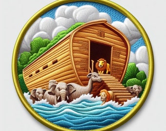 Noah's Ark Patch Printed Embroidered Iron-on/Sew-on Applique for Backpack Clothing Jeans Jacket Vest, Bible Stories, Religion, Sunday School