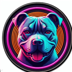 Pitbull Patch Printed Embroidered Base Iron-on/Sew-on Applique for Backpack Clothing Denim Jeans Jacket, Dog Puppy K9 Canine Neon Colorful