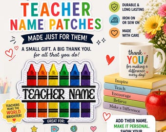 Custom Name Crayon Patch/Iron-on Patch/School Teacher Appreciation/Embroidered Sew-On Applique for Clothing Vest/Jacket Backpack Book Bag